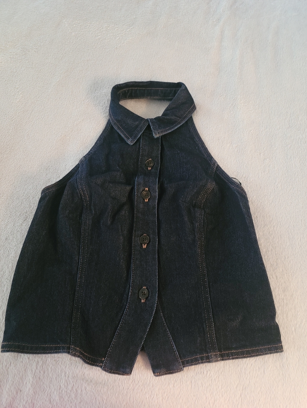 Denim Halter Sleeveless Top - Picture 2 of 10